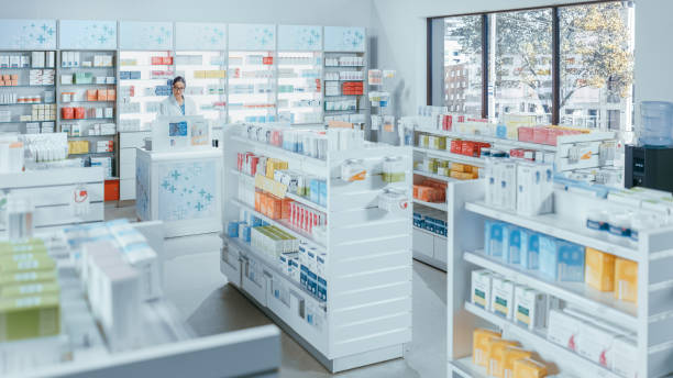 Professional pharmacy NY NY interior with medication shelves and pharmaceutical services